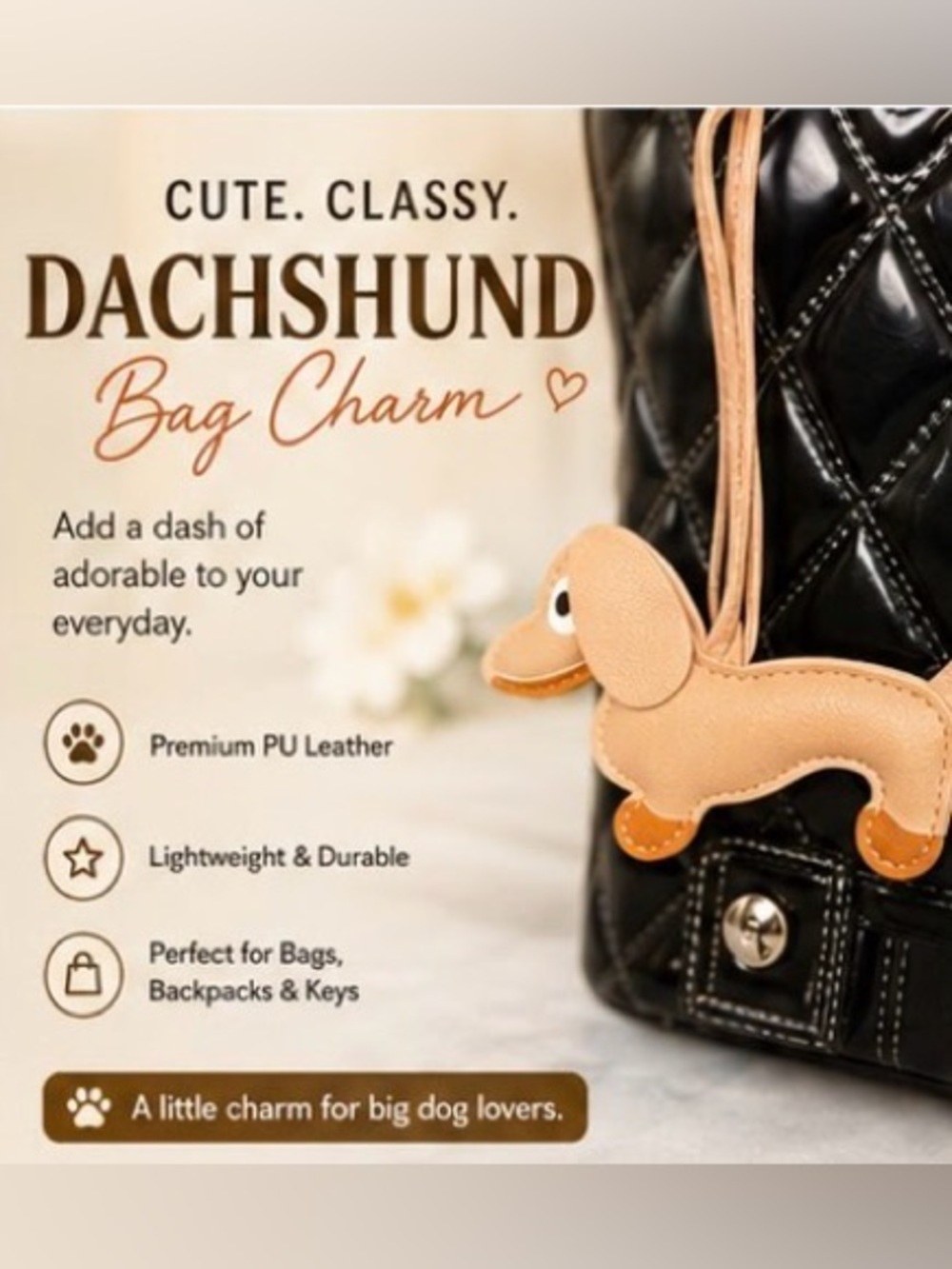 Tan wiener, Dog Keychain Accessory NWT